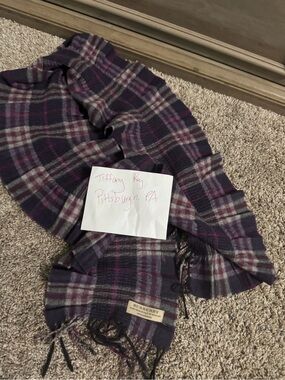 Burberry Purple Gray Plaid Cashmere Scarf